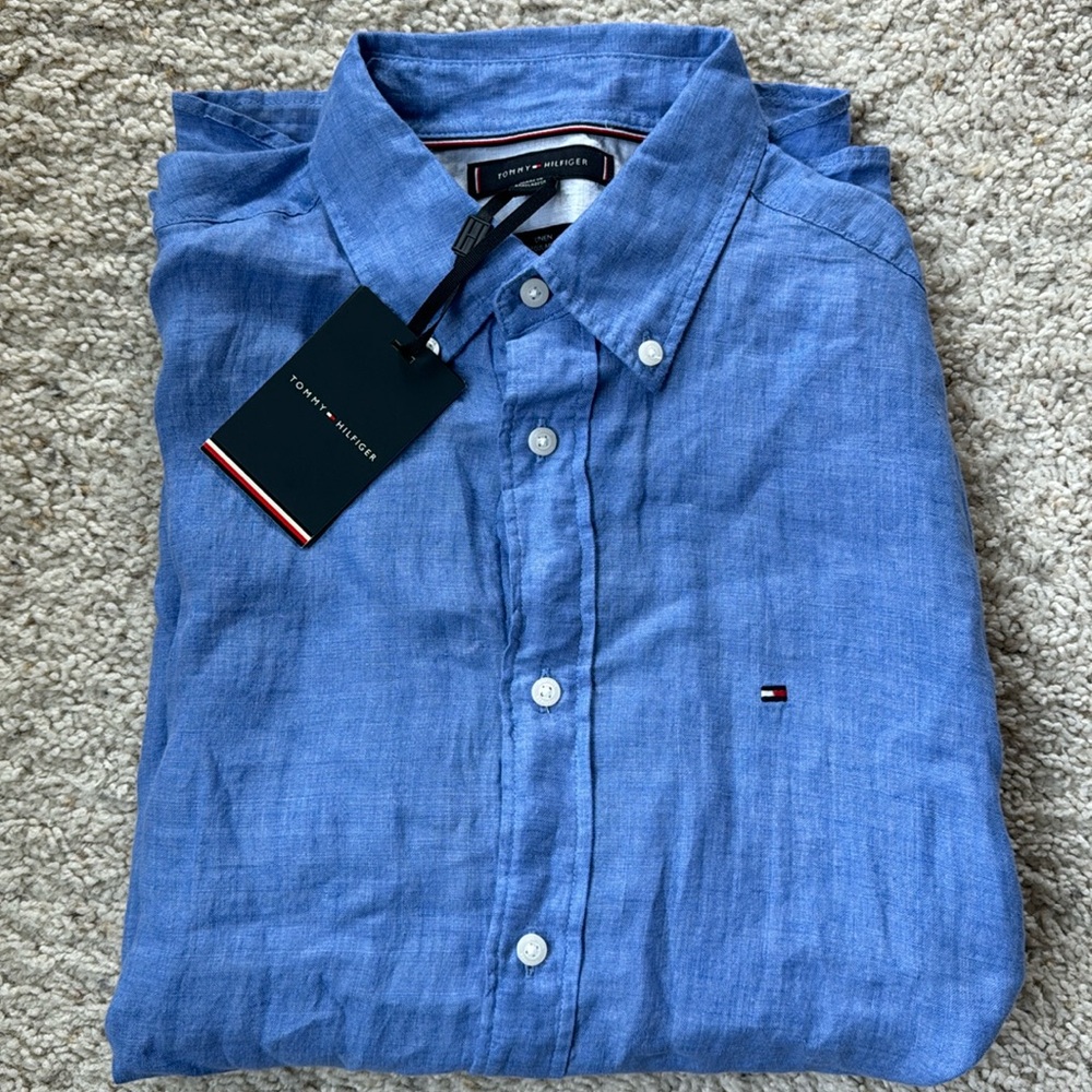 Tommy Hilfiger button up short sleeve linen shirt